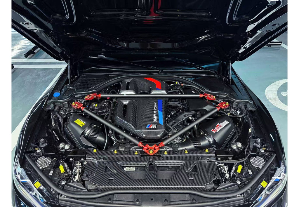 Speedtune Dry Carbon Fiber Engine Bonnet Hood Engine Strut Brace Tower Bar For BMW G80 M3 G82 G83 M4