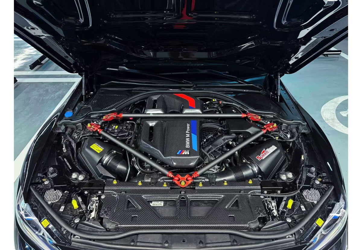 Speedtune Dry Carbon Fiber Engine Bonnet Hood Engine Strut Brace Tower Bar For BMW G80 M3 G82 G83 M4
